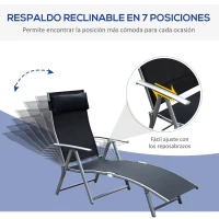 Outsunny Tumbona de Jardín Plegable con Respaldo Ajustable en 7 Niveles Almohada y Reposabrazos 137x63,5x100,5 cm Negro(m-4)