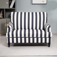 HOMCOM Modern Cuddle Chair, Velvet Single Sofa Armchair with Stripe, Turned Legs and Wide Seat, Upholstered Snuggle Chair for Living Room, Bedroom, Black and White(m-7)
