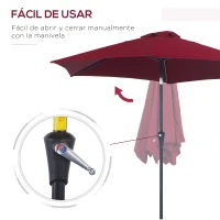 Outsunny Sombrilla para Jardín de Aluminio Ø260x235 cm Parasol de Jardín Reclinable con Manivela y 6 Varillas de Metal para Terraza Exterior Balcón Rojo(m-4)