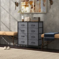 HOMCOM Fabric Chest of Drawers, Industrial Bedroom Dresser with 8 Fabric Drawers, Steel Frame and Wooden Top for Nursery, Living Room, Hallway, Black(m-9)