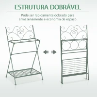 Outsunny Suporte de Metal para Plantas Dobrável com 3 Vasos Incluidos e Prateleira Inferior Suporte para Vasos de Flores Decorativo para Interior e Exterior 47x37x78,5cm Verde(m-6)