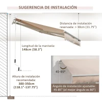Outsunny Toldo Manual Retráctil 295x200 cm con Manivela de Metal Impermeable y Anti-UV para Jardín Terraza Beige(m-8)