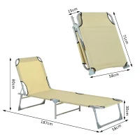 Outsunny Cama de Camping Plegable con Respaldo Ajustable en 4 Niveles Carga 120 kg para Playa Jardín Piscina 187x58x28 cm Beige(m-3)