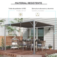 Outsunny Cenador de Jardín 3x3 m con Diseño de Lamas Superior Giratorio hasta 135° Protección UV 50+ y Marco de Aluminio Gris(m-5)