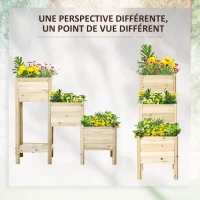 Outsunny Jardinière sur Pieds carré Potager 3 étages dim. 125L x 45l x 108H cm Inserts d'irrigation étagère Bois Sapin Naturel(m-7)
