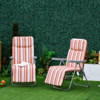 Outsunny 2 Tumbonas de Jardín de Acero con Cojín Acolchado Respaldo Ajustable y Reposapiés 60x75x65-102 cm Rayas Naranja(m-2)