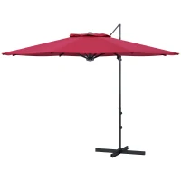 Outsunny Sombrilla de Jardín Ajustable Ø294x242 cm con Poste Giratorio 360° Ángulo de Techo Ajustable y Ventilación Rojo Vino(m-11)