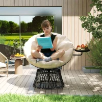 Outsunny Obrotowy Fotel Papasan z Rattanu 360° z Poduszką Średnica 90 cm w Beżu(m-2)