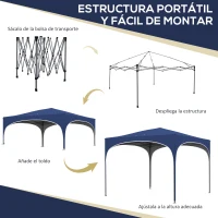 Outsunny Cenador de Jardín Plegable con Altura Ajustable Bolsa de Transporte Impermeable Anti-UV y Bolsas de Arena Azul Oscuro(m-4)