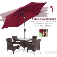 Outsunny Sombrilla para Jardín de Aluminio Ø260x235 cm Parasol de Jardín Reclinable con Manivela y 6 Varillas de Metal para Terraza Exterior Balcón Rojo(m-5)