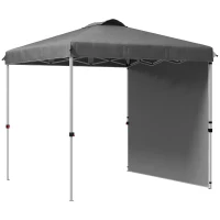 Outsunny Carpa Plegable de Jardín de 2,5x2,5 m con Altura Ajustable Anti-UV con 1 Pared Lateral y Bolsas de Arena Gris Oscuro(m-1)