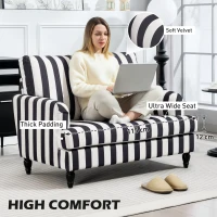 HOMCOM Modern Cuddle Chair, Velvet Single Sofa Armchair with Stripe, Turned Legs and Wide Seat, Upholstered Snuggle Chair for Living Room, Bedroom, Black and White(m-5)