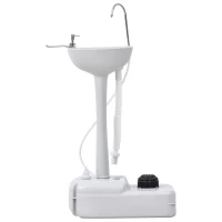 Outsunny Lavamanos Portátil Estación de Lavado para Actividades al Aire Libre y Camping con Tanque de Agua de 17L Dispensador de Jabón Toallero y 2 Ruedas HDPE para Eventos, Reuniones Gris Claro(m-1)