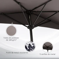 Outsunny Sombrilla 269x138x236 cm Parasol de Jardín con Manivela y Forma Semicircular para Exterior Terraza Patio Piscina Gris(m-5)