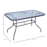 Outsunny Mesa de Jardín Exterior Rectangular de Metal Bordes Curvos con Orificio para Sombrilla Capacidad 70kg Vidrio Templado 140x80x70 cm Gris Carbón(m-3)
