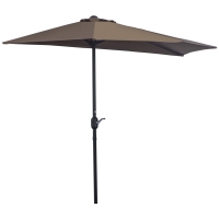 Outsunny Sombrilla 269x138x236 cm Parasol de Jardín con Manivela y Forma Semicircular Tela Poliéster 180 g/m² para Exterior Terraza Patio Piscina Café