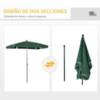Outsunny Sombrilla de Terraza de Aluminio 198x130x245 cm Parasol de Jardín Rectangular con Función de Inclinación Verde(m-5)