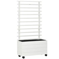 Outsunny Jardinera con Enrejado de Madera Maciza Soporte con 4 Ruedas Celosía y Malla Geotextil 76x30x155 cm Blanco