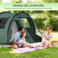 Outsunny Tienda de Campaña para 3 Personas Impermeable PU2000 mm Protección UV30+ con Bolsa de Transporte 475x264x172 cm Verde(m-4)