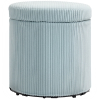 HOMCOM Puff con Almacenaje Redondo Tapizado en Pana con Estructura de Acero Estable y Acolchado Suave Ø40x41 cm Azul Claro