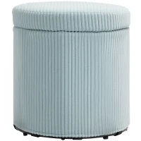 HOMCOM Puff con Almacenaje Redondo Tapizado en Pana con Estructura de Acero Estable y Acolchado Suave Ø40x41 cm Azul Claro(m-1)