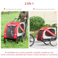 PawHut Remolque de Bicicleta para Perros 2 en 1 con Puertas Enrollables Cinturón de Seguridad Carga 30 kg 140x72,5x108 cm Rojo(m-6)
