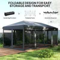 Outsunny 3 x 6m Pop Up Gazebo, Outdoor Canopy Shelter, Marquee Party Wedding Tent with 6 Mesh Walls and Carry Bag, Black(m-5)