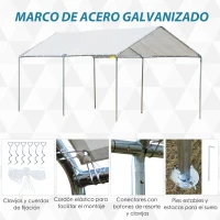 Outsunny Carpa Garaje para Coche 3x6 m Cochera Portátil Impermeable con Toldo de Tela PE y Marco de Acero Galvanizado Blanco(m-5)