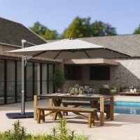 Outsunny Ombrellone a Sbalzo con Manovella e Base a Croce, in Poliestere, Alluminio e Metallo, 365x297x256 cm, Grigio Chiaro(m-2)