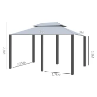 Outsunny Gazebo de Exterior 3x4 m con Paredes Laterales Doble Techo 6 Puertas con Cremallera y 8 Orificios de Drenaje Gris(m-3)