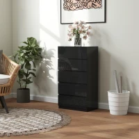 HOMCOM Cómoda con 5 Cajones Cajonera de Estilo Moderno para Dormitorio Entrada Salón 55x34x100 cm Negro(m-8)
