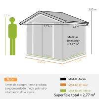 Outsunny Abrigo de Jardim 213x130x185cm Abrigo de Jardim Metálico de Exterior com 2 Portas Deslizantes e 4 Janelas Branco e Cinza(m-3)