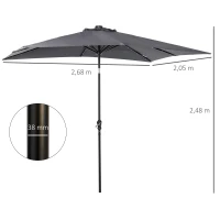 Outsunny Parasol de Terraza 268x205x248 cm con Techo Inclinable hasta 45° Luces LED Solares e Impermeable Gris Oscuro(m-3)