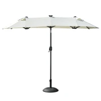 Outsunny Doppelschirm, Terrassenschirm, neigbar, mit Solarpaneel, 35 LEDs, Stahlrahmen, beige, 2,92 x 1,50 x 2,18 m(m-12)