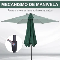 Outsunny Sombrilla para Jardín de Aluminio Ø260x235 cm Parasol de Jardín Reclinable con Manivela y 6 Varillas de Metal para Terraza Exterior Balcón Verde(m-5)
