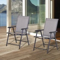 Outsunny Conjunto de 2 Sillas Plegables para Exterior con Reposabrazos  para Jardín Terraza Carga 110 kg 58x64x94 cm Gris(m-2)