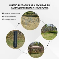 Outsunny Carpa Plegable 3,85x3,85 m con Doble Techo Altura Ajustable y Bolsa de Transporte Impermeable Anti-UV Caqui y Café(m-6)