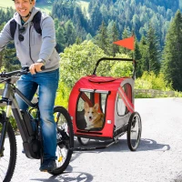 PawHut Remolque de Bicicleta para Perros 2 en 1 con Puertas Enrollables Cinturón de Seguridad Carga 30 kg 140x72,5x108 cm Rojo(m-2)