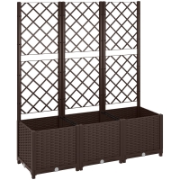 Outsunny Floreira com Treliça de PP com Drenagem e Amplo Espaço para Plantas Trepadoras Vaso com Suporte para Jardim 120x40x135 cm Marrom