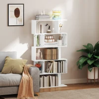 HOMCOM Libreria Asimmetrica a S a 5 Livelli con 10 Ripiani Aperti, in Legno, 80x24x159 cm, Bianco(m-7)