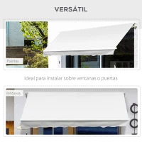 Outsunny Toldo Manual Retráctil 350x250 cm Toldo para Balcón con Manivela de Metal Impermeable y Anti-UV Toldo Enrollable de Exterior para Jardín Terraza Ventanas Blanco(m-5)