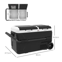 HOMCOM Nevera Portátil 40L con Doble Zona Refrigerador de Coche -20℃-20℃ 12/24V DC y 100-240V AC 80x47,5x46,6cm Negro(m-3)