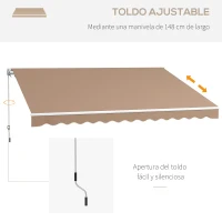 Outsunny Toldo para Balcón 350x250 cm con Manivela de Metal Impermeable y Anti-UV para Jardín Terraza Ventanas Marrón(m-6)