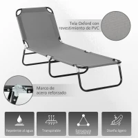 Outsunny Tumbona Plegable Reclinable con Ángulo Ajustable de 5 Posiciones para Jardín Exterior Piscina Terraza Camping Carga 120 kg 188x56x28 cm Gris(m-5)