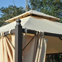 Outsunny Cenador de Jardín 3x3m Gazebo con Doble Techo 4 Cortinas Laterales Mejor Ventilación Exterior Espacioso para Fiesta Eventos Barbacoa Beige(m-7)