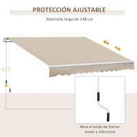 Outsunny Toldo para Balcón 350x250 cm con Manivela de Metal Impermeable y Anti-UV para Jardín Terraza Ventanas Crema(m-6)