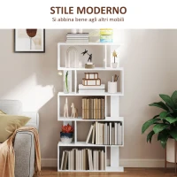 HOMCOM Libreria Asimmetrica a S a 5 Livelli con 10 Ripiani Aperti, in Legno, 80x24x159 cm, Bianco(m-4)