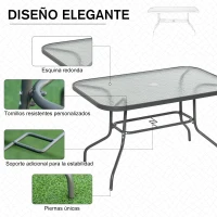 Outsunny Mesa de Jardín Exterior Rectangular de Metal Bordes Curvos con Orificio para Sombrilla Capacidad 70kg Vidrio Templado 120x80x70 cm Gris Carbón(m-5)