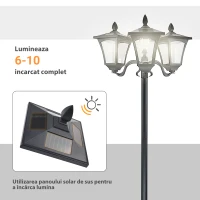 Outsunny Felinar Gradina 182,5 cm – LED cu Energie Solara, Negru(m-6)