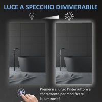 kleankin Specchio Bagno con Luce LED, Sistema Anti-Appannamento e Tasti Touch, 90x60cm, Argento(m-5)